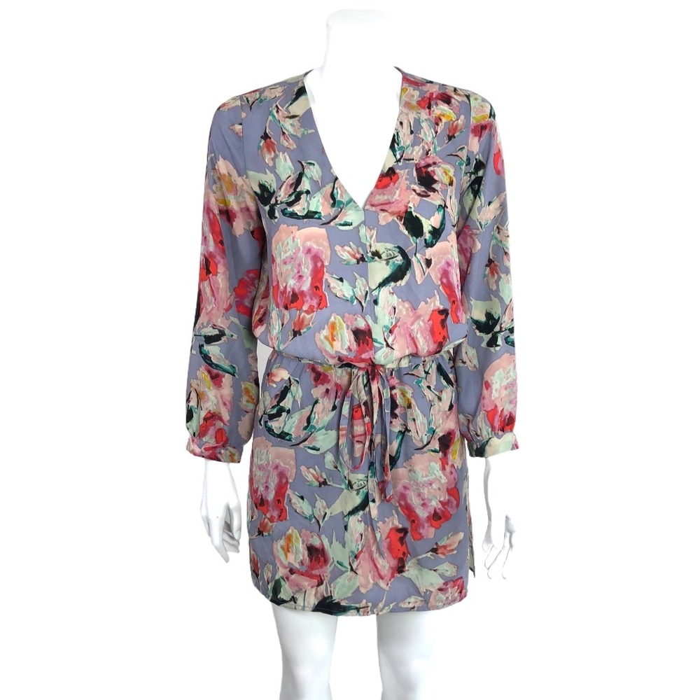 Eight Sixty size XS Drawstring Shirt Dress Lavender Floral Print